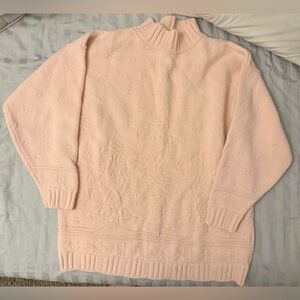 Vintage Women's Light Pink Mock Neck Textured Sweater